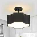 Modern Black 3-Light Ceiling Light Fixture, 12.6'' Metal Industrial Semi Flush Mount Close to Ceiling Light, Farmhouse Light Fixtures Ceiling Mount, Geometry Chandelier for Kitchen, Hallway