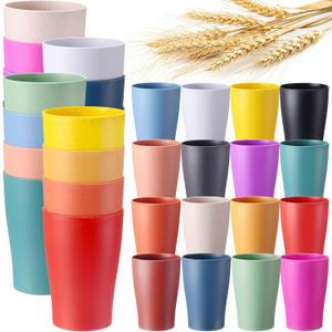 Mifoci 32 Pack Wheat Straw Cups 12 oz Reusable Wheat Drinking Cups Plastic Unbreakable Drinking Cups Dishwasher Safe Water Glasses 16 Colors for Kitchen Outdoor Camping Graduation Party Supplies