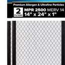 Filtrete 14x24x1 AC Furnace Air Filter, MERV 14, MPR 2500, Premium Ultra Fine Particle, 3-Month Pleated 1-Inch Electrostatic Air Cleaning Filter, 2-Pack (Actual Size 13.81 x 23.81 x 0.81 in)