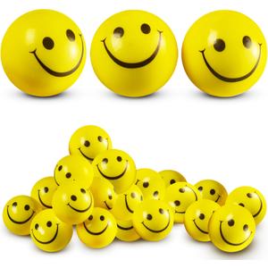 Smile Face Squeeze Balls (24 Pcs Bulk) for Kids and Adults, 2 Inch Mini Yellow Fun Happy Face Stress Anxiety Relief Balls, Hand Therapy Sensory Fidget Toy, Classrooms, Game Prize, Party Favor Gift
