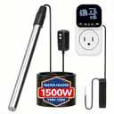 Immersion Water Heater, 1500W Portable Hot Bathtub Heater with GFCI& Thermostat, Digital Temp Control, Fast Heating Stainless Steel Submersible Pools Water Heater for Spa,Bathtubs, Buckets,Outdoor