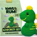 2 x Amigo Rumi Cute Dinosaur Beginners Crochet Kit - Learn How to Crochet Starter Kit - 3+ Hour Video Tutorials & Crocheting Book - Easy to Stitch Yarn - Amigurumi Stuffed Animal for Kids 12+ & Adults (T-Rex + BONUS Crochet Course (Green & Yellow))