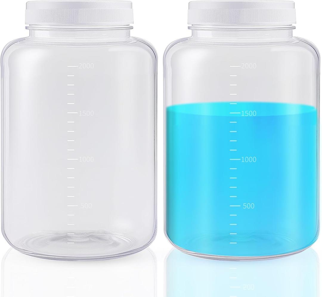 Tatuo 2 Pcs 64 oz 2000ml Polyethylene Reagent Bottle Plastic Sample Bottles with Screw Caps Translucent PE Sample Containers with Lid for Liquids, Laboratory, Storage at Home (Translucent)