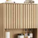 Smart FENDEE Bathroom Wall Storage Cabinet with Fluted Doors, Medicine Cabinet with Adjustable Shelf, Over The Toilet Storage Cabinet for Laundry Room & Kitchen & Living Room, Natural Oak