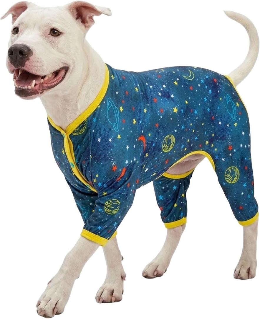 LovinPet Large Dog Surgery Recovery Shirt, Undershirt for Dog Coats, Anti Licking, Pitbull Clothes, Pet Anxiety Onesies, Navy Space Print, Pet Pajamas for Dogs, Pitbull Onesie, XL