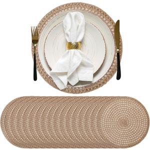 24 Pcs 12 Inch Round Burlap Placemat Boho Jute Woven Charger Rustic Vintage Brown Heat Resistant Dining Table Mat for Home Wedding Craft Farmhouse Outdoor Birthday Bridal Party Decoration