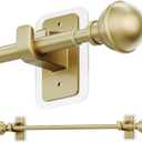 ENJOYBASICS No Drill Curtain Rods for Window 28 to 47 Inches, 5/8 Inch Diameter Renter Friendly Drapery Rod with Adhesive Brackets without Drilling, Adjustable from 27 to 52 Inches, Gold