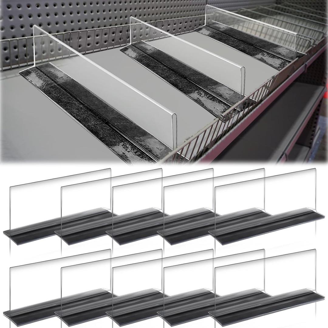 Geelin 10 Pcs Clear Shelf Divider with Magnetic 8" L x 2" W x 3" H Plastic Shelf Separator Closet Divider, Clapboard Baffle for Storage Bedroom Bathroom Kitchen Office Supermarket Organization