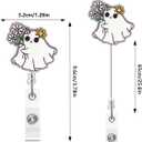 2 x Halloween Badge Reel,Cute Ghost with Floral Daisy Acrylic Badge for ID Card Badge,Fun Telescoping Retractable Badge Holder Alligator Clip Accessories for Nurse,Medical Worker,Nursing Student,Teacher