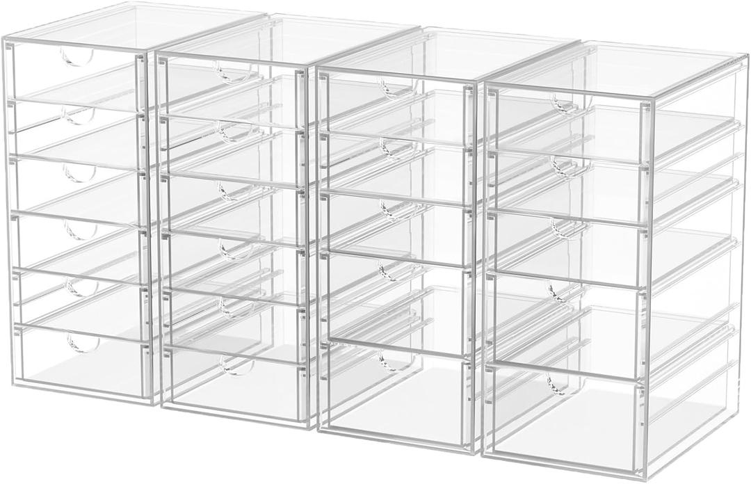 Desk Organizers And Accessories With 22 Drawers, 4 Pack Office Desktop Drawers, Plastic Makeup Organizer Containers Bins With Drawers Desk Organization, Bathroom Organizers Storage Case Box Cube