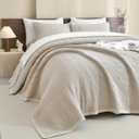 Sanracie Cotton Quilt King(110"x98"), Wheat Colored Soft Waffle Weave Quilt Set 3Pcs Lightweight Breathable Farmhouse King Size Bedding Coverlet for All Seasons
