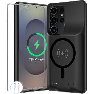 Battery Case for Galaxy S25 Ultra,12000mAh Portable Protective Wireless Charging Case Compatible with Galaxy S25 Ultra 5G 2025 (6.9 inch) Rechargeable Extended Battery Pack Charger Cover (Black)