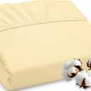 ROYALE LINENS 300 Thread Count 100% Long Staple Combed Cotton Fitted Sheet Queen - Super Soft Deep Pocket Bottom Sheet - Fitted Sheets Only - Elastic Sheets (Queen, Light Yellow)