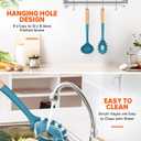Pasta Fork and Ladle Set, Perfect for Serving Hot Soup, Stirring, and Sauce Pasta, BPA-Free Matte Silicone, Wood Handle Spaghetti Spoon for Nonstick Cooking Surfaces (Blue)