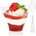 TOFLEN 50 Pack 4 oz Plastic Dessert Cups with Spoons, Irregular Triangular Mini Dessert Bowls for Party Trifle, Yogurt Parfait, Pudding, Appetizers, Mini Dessert Shot Glasses for Tasting