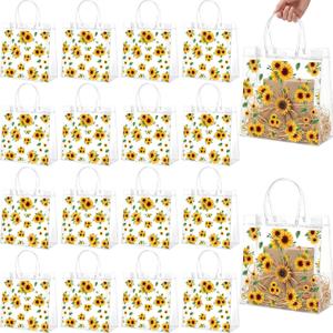 Resholder 24 Pcs Sunflower Party Gift Bags Clear Yellow Sunflower Goodie Bags with Handle 8 x 8 x 3.15 Inch Return Gift Wrap Totes for Guests Wedding Birthday Baby Shower Spring Summer Party Supplies