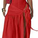 Womens Summer 2 Piece Maxi Skirt Sets Sexy Halter V Neck Backless Thong Bodysuits Wrap Beach Cover Ups Vacation Outfits (Large, Red)