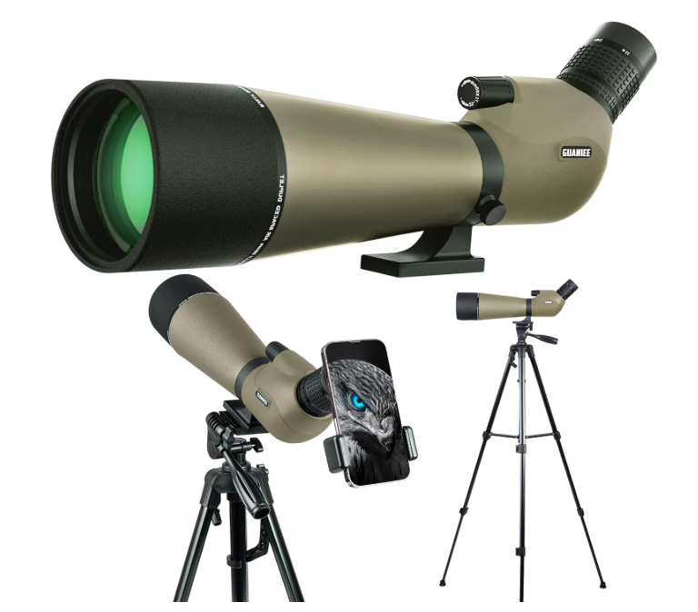 25-75x80 Spotting Scope for Target Shooting with Upgraded Tripod Carrying Bag and Phone Adapter Spotter Scope for Bird Watching, Wildlife Viewing, Black
