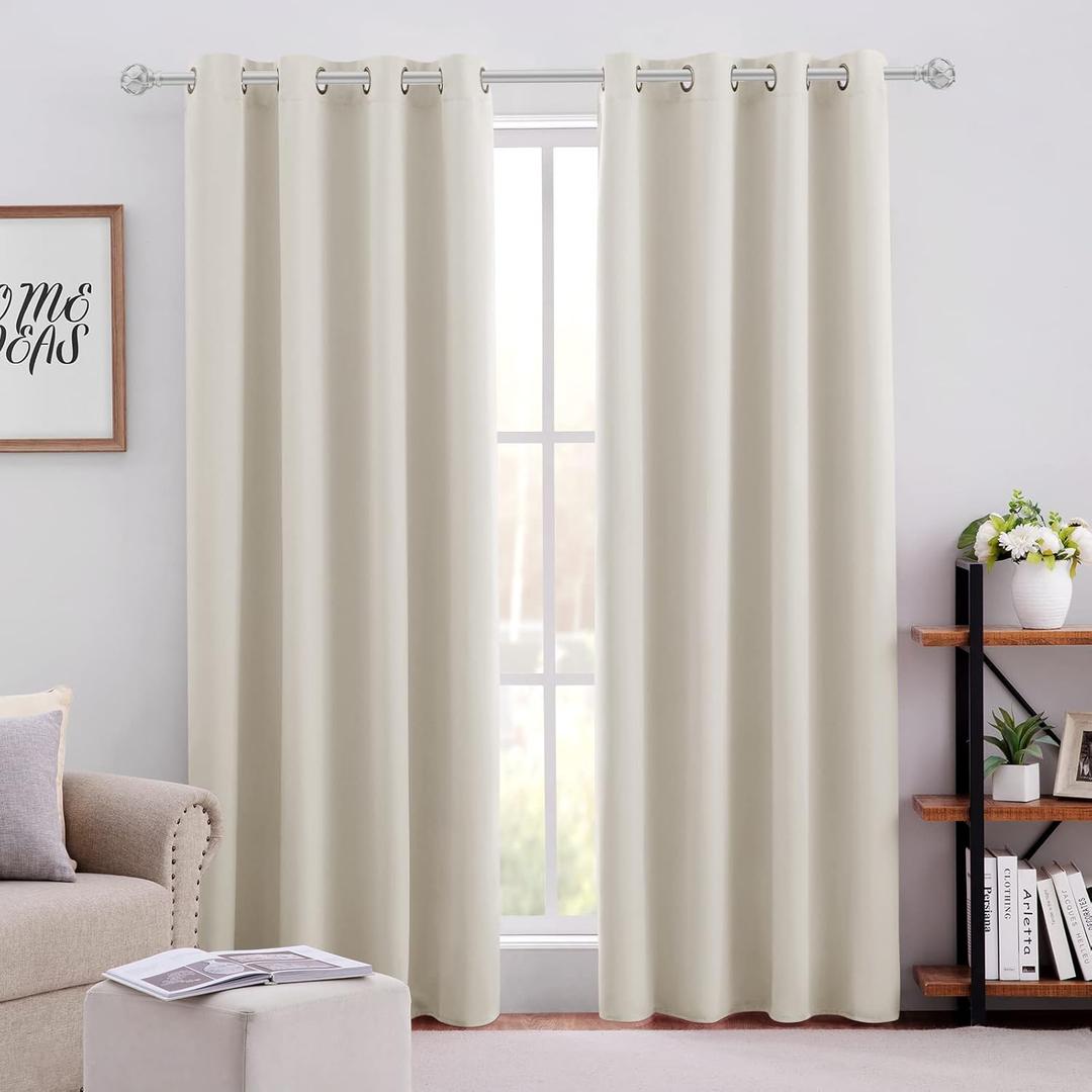 HOMEIDEAS Cream Beige Blackout Curtains for Bedroom 52 X 84 Inch Length 2 Panels Set Room Darkening Bedroom Curtains, Soundproof Thermal Grommet Window Curtains for Living Room for Christmas