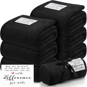 Moukeren 6 Pack Employee Appreciation Gifts Thank You Blankets Bulk, 50 x 60 Inch Fuzzy Cozy Blankets with Inspirational Quote, Soft Flannel Throws for Teachers Nurses(6 Pack,Black,Difference)