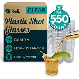 Reli. (550 Count 2 oz Plastic Shot Glasses Disposable | Clear Jello Shot Cups | Mini Plastic Cups for Party, Sauces, Samples | BPA Free, Shatterproof, 1oz Mini Glasses Disposable