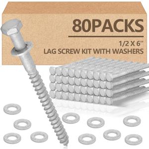 Tandefio 80 Pack 1/2'' X 6'' Lag Screw Bolts with Washer Galvanized