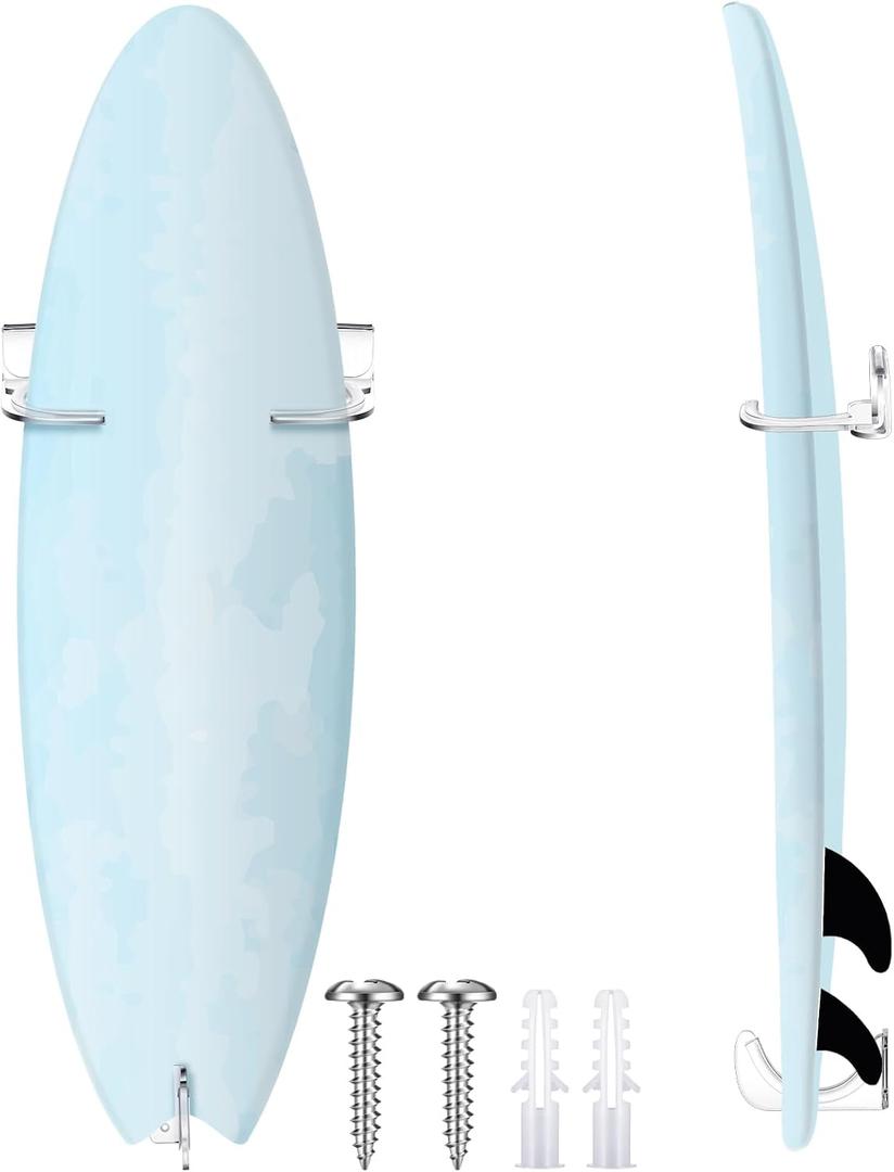 Yousoontic 2 Sets Surfboard Wall Mount Clear Acrylic Surf Board Racks Vertical Floating Surfboard Display Shelf Indoor Wall Decor for Shortboards Fish Boards Funboards, Holds 50 Lbs