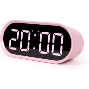 mooas Pop Mirror Digital Alarm Clock, LED Desk Pink Clock with Nightlight, Snooze, Temperature, Battery Operated Small Size Cute Mini Clock for Kids Girls Bedroom Livingroom Office (Pink)