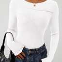 KIRUNDO Womens Tops Boat Neck Long Sleeve Ribbed Knit Slim Fit Stretch Shirts Workout Going Out Top Early Fall Fashion (White, XXL)