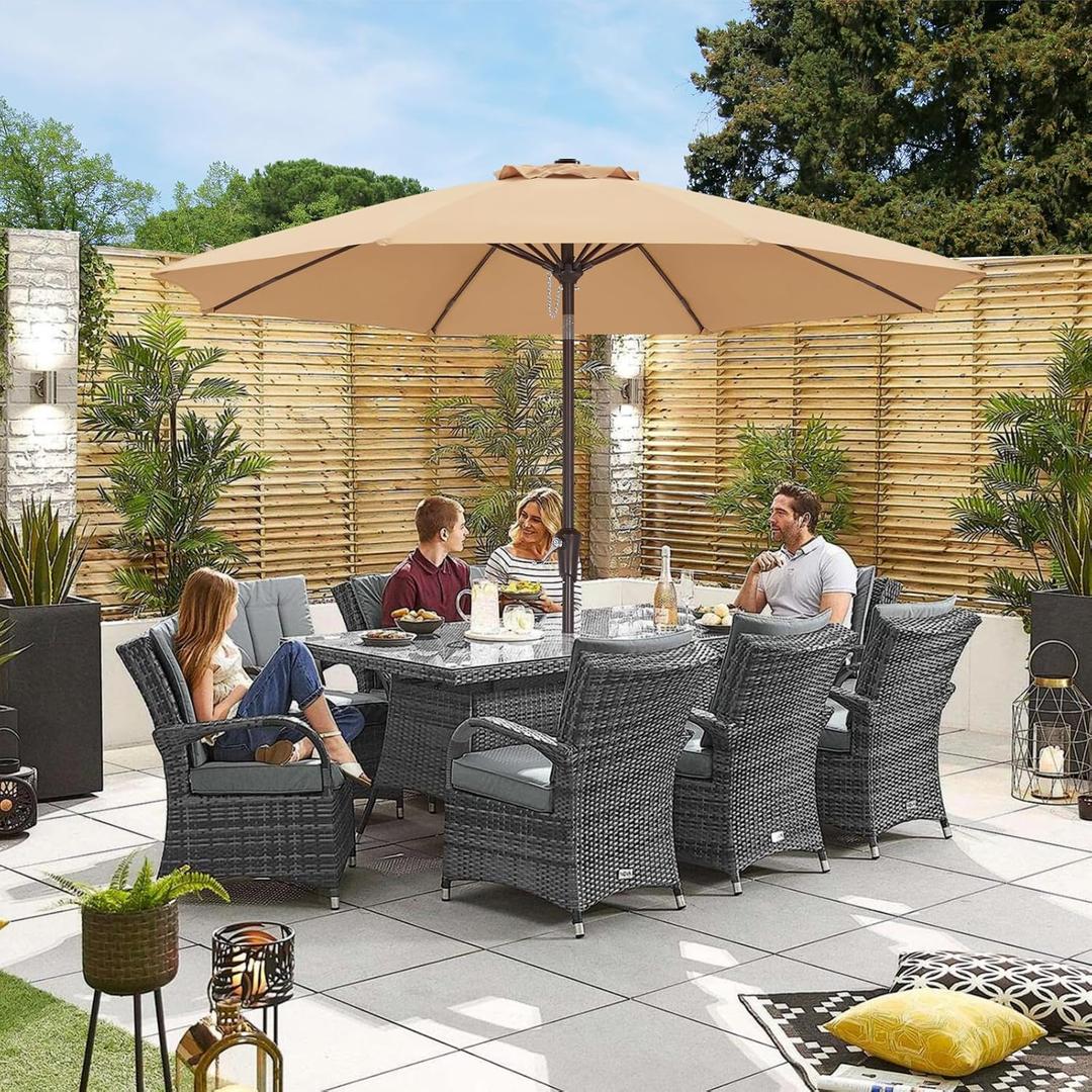 ABCCANOPY 11FT Patio Umbrella, Waterproof Table Umbrella with Push Button Tilt and Crank, 8 Ribs UV Protection Pool Umbrella for Garden, Lawn, Deck & Backyard (Khaki)