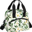 Insulated Lunch Bag for Women - Girl Green Leaves Box Reusable Meal Tote with Adjustable Shoulder Strap, Large Lunchbox for School Work Picnic Travel Camp Adult Children Kids Teens