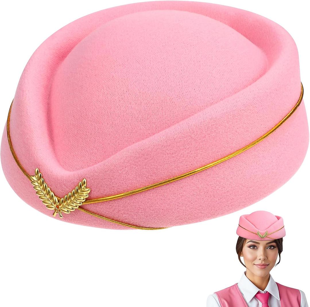 Stewardess Hat Flight Attendant Costume Accessory Air Hostess Uniform Cap Cosplay Headwear for Airline Themed Parties Halloween Dress up 1 Count 7.87 X 7.08 X 3.14 in