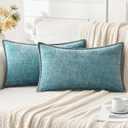 ANRODUO Pack of 2 Smoke Blue Chenille Throw Pillow Covers 12x20 Inch Farmhouse Decorative Pillow Covers with Stitched Edge Soft Throw Pillows for Couch Sofa Bed and Living Room Boho Home Decor