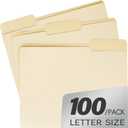 pmybupo 100PC Manila File Folder 1/3 Cut Tab Letter Size,Manilla folders 8.5 x 11,Great for Organizing and Easy File Storage,Per Box