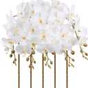 White Orchids Artificial Flowers 5PCS Fake Orchid 35.4" Long Stem Faux White Flowers Silk Orchids That Look Real for Bridal Shower Home Party Wedding Decoration