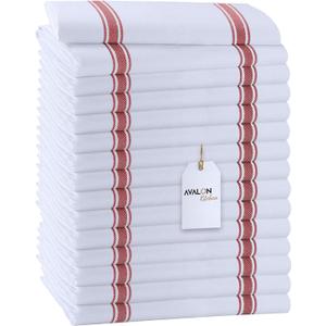 Avalon Kitchen Dish Towels Set (Value Pack of 15) Size 15x25 Inch, 100% Cotton Soft & Absorbent Kitchen Towels, Tea Towels, Reusable Cleaning Cloths for Household Cleaning (Red)