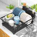 Kmiectse Dish Drying Rack - Space-Saving Small Dish Rack for Kitchen Counter, Rust-Resistant Kitchen Drying Rack, Compact Dish Drainer Organizer with Utensil Holder for Home Kitchen, Black, 15.2 L X 11.2 W X 5.7 H