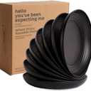 Nook Theory Reusable Wheat Straw Plates 8 Pcs - Non Toxic Kids and Toddler Plate, Microwavable, Dishwasher Safe and Unbreakable Dinnerware (Noir 9")