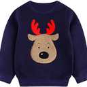 Toddler Boys Christmas Sweatshirts Long Sleeve Pullover Shirts Reindeer Sweaters Xmas Cartoon Tee Sport Tops 1-7T (3T, Dark Blue 2)