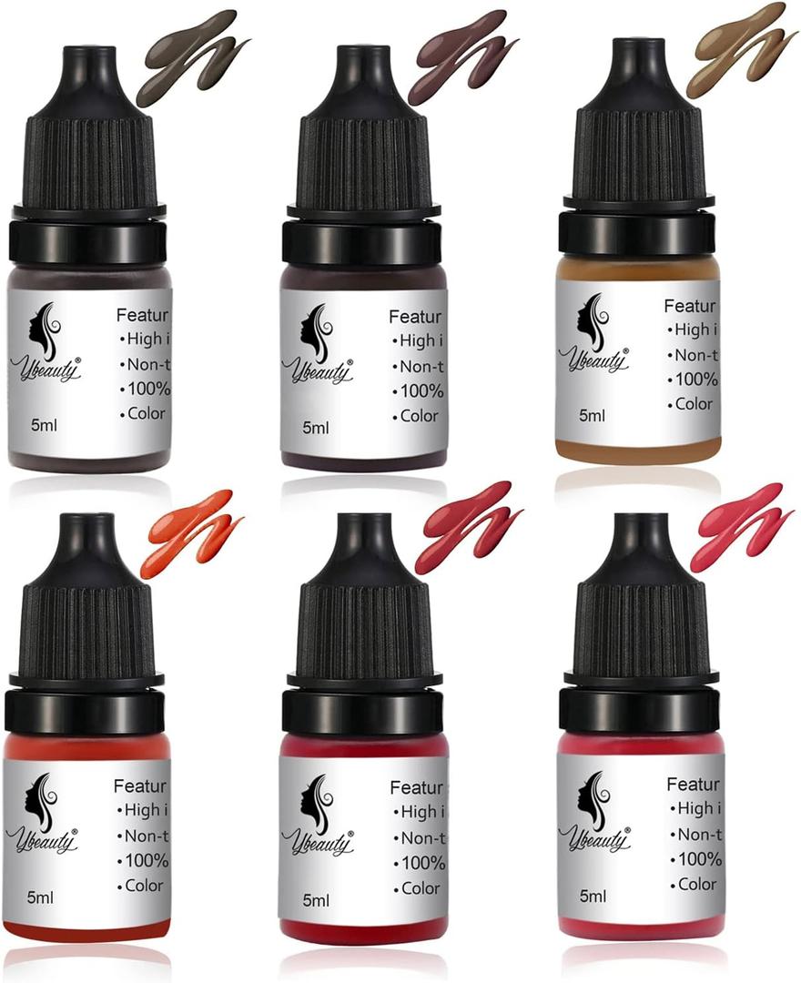 Tattoo Ink Permanent Eyebrow Make up Pigement for Eyebrows Eyeliner Lips Microblading Supplies for Eyebrow Machine Pigment Set for Professional Beauty Supplies (6 Colors)