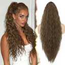 BARSDAR Long Curly Brown Drawstring Ponytail Extension  30 Inch Synthetic Comb Clip in Pony Tails Hairpieces for Women - Voluminous Natural Looking Medium Brown Curly Wavy Ponytail