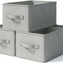 LayerSpace 3 Pack Fabric Storage Bins for Shelves | 14.75x10.25x8.25 in Storage Baskets | Fabric Closet Organizers with Handles Home Organization | Linen Clothes Storage Bins | Light Gray