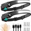 FBKK Rechargeable LED Headlamp 2 Pack, 230Wide Beam Head Lamp with Motion Sensor, Waterproof Lightweight Headlight Flashlight for Camping, Hiking, Running, Outdoor for Adults and Kids