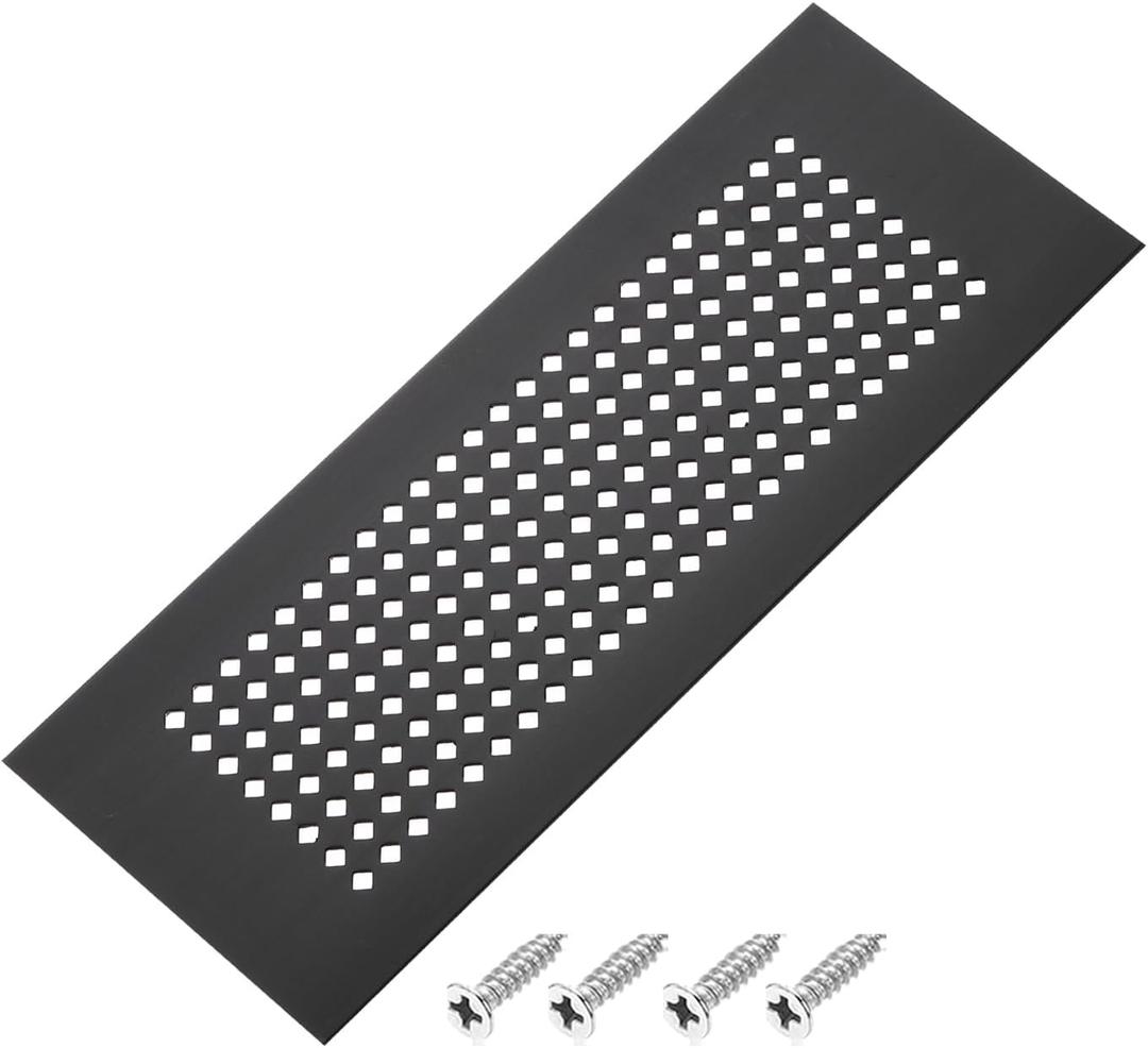 PATIKIL 8 x 3 Inch Door Air Vent Cover, Aluminum Grille Ventilation Cover Louvered Diamond Hole with Mounting Screws for Cabinet Wardrobe Door, Black
