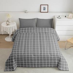 Grey Plaid Comforter Set Buffalo Check Plaid Bedding Set Classic Gingham Pattern Bedding Home Decor Modern Simple Style Comforter Twin Size Quilted Duvet Set 1 Comforter with 1 Pillowcase