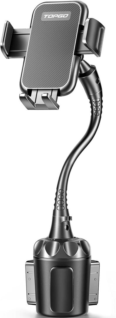TOPGO Cup Phone Holder for Car [2025 Upgraded Ultra-Sturdy & Non-Shaking] Car Phone Mount with Adjustable Long Gooseneck Cell Phone Automobile Cradles for iPhone 16 Pro Max and More Smartphone - Black (11.7IN)