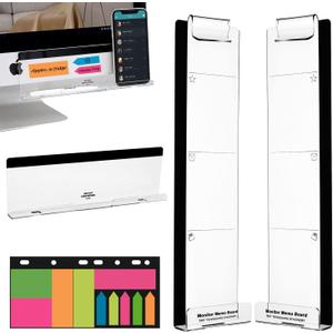 Monitor Memo Boards for Computer, Set of 3 (Left & Right & Bottom) Multifunction Acrylic Screen Message Reminder Pad Side Panels Phone Holder - Utility Organizer for Office Desktop, with Sticky Notes