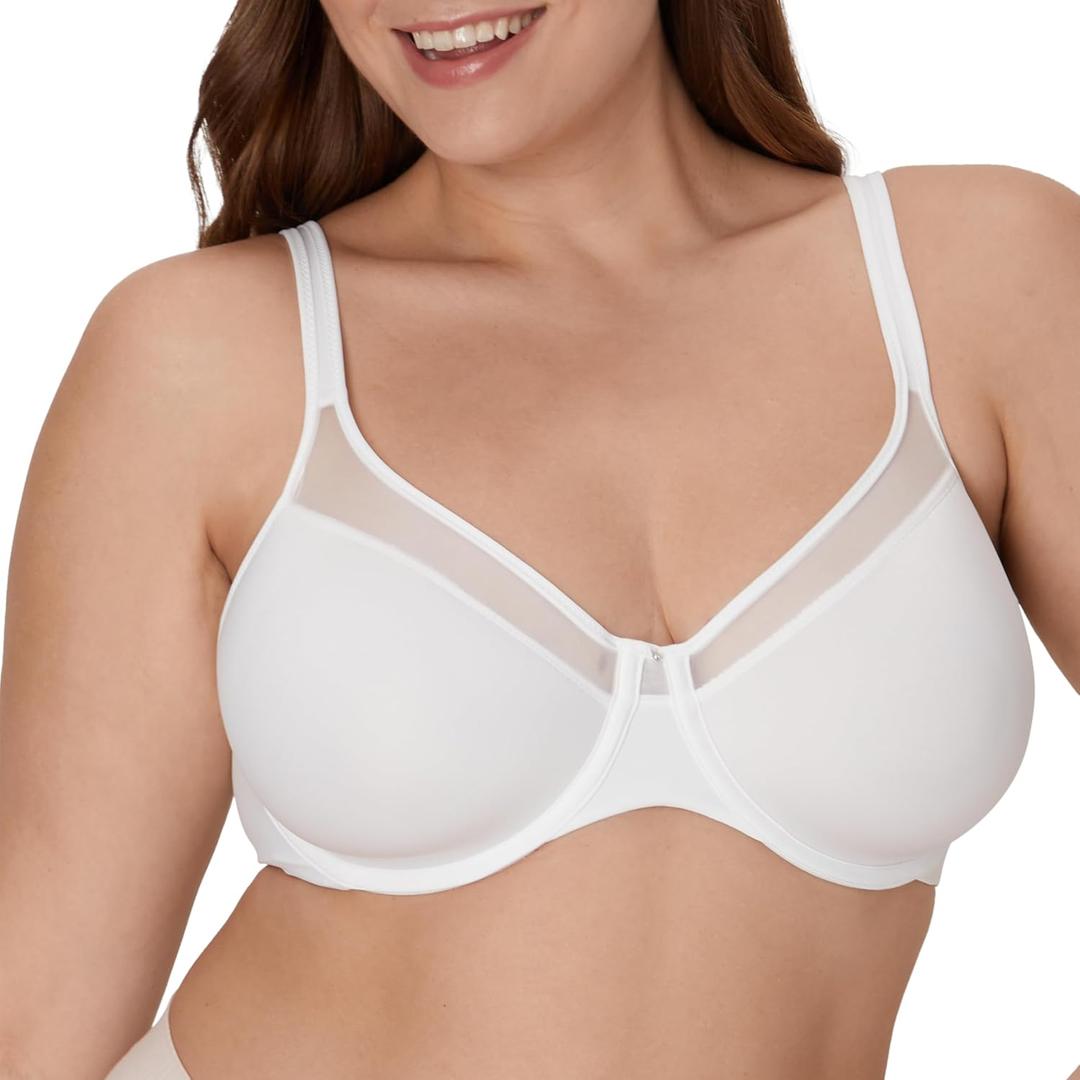 Bali Women's Seamless Underwire Bra, One Smooth U Smoothing Underwire Bras for Women, Convertible Straps, Ultra Light (White) 38C