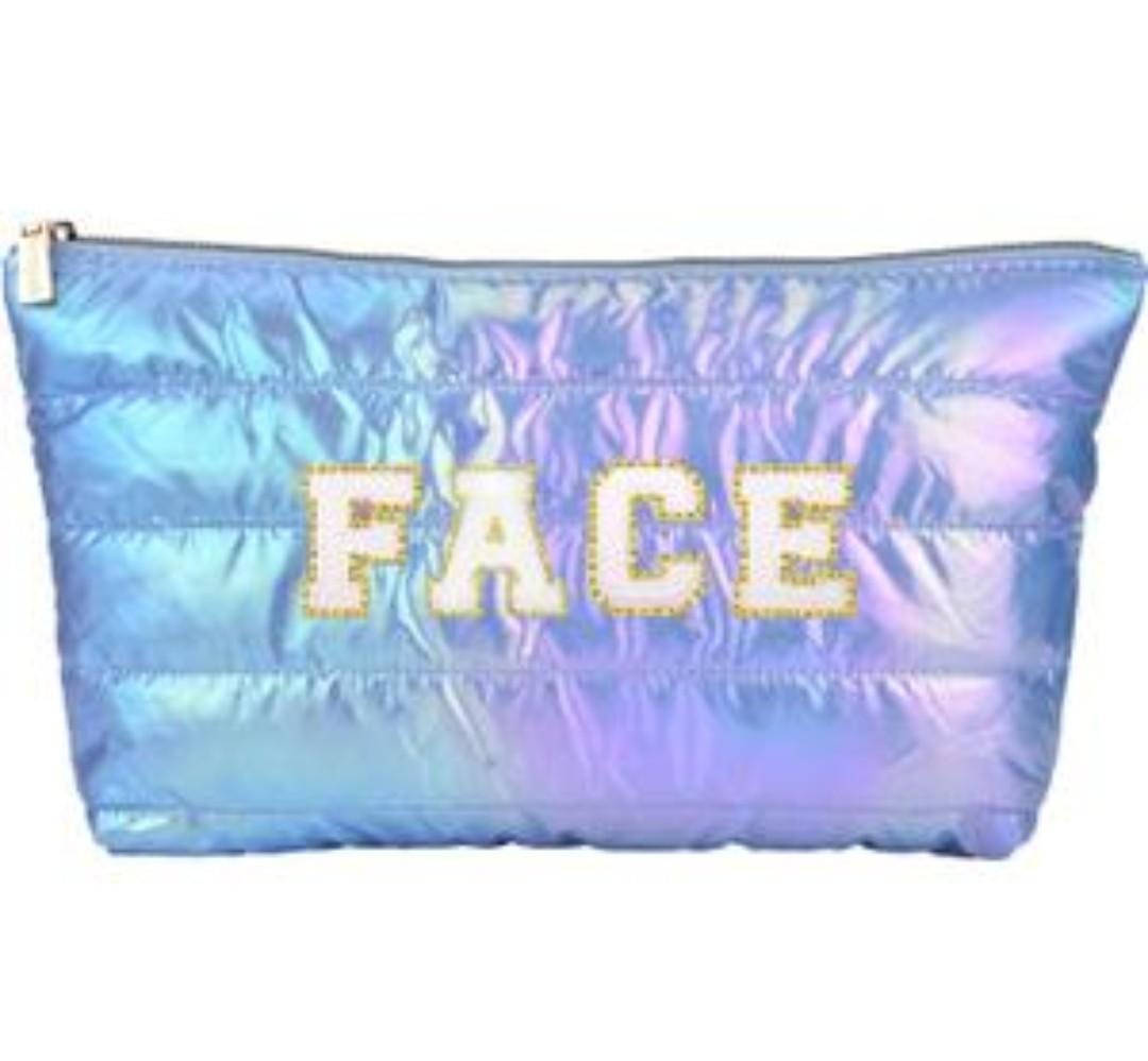 Hiroyuki Iridescent Makeup Bag, 14 inches Cosmetic Bag, Large Capacity Travel Pouch (Face, Purple)
