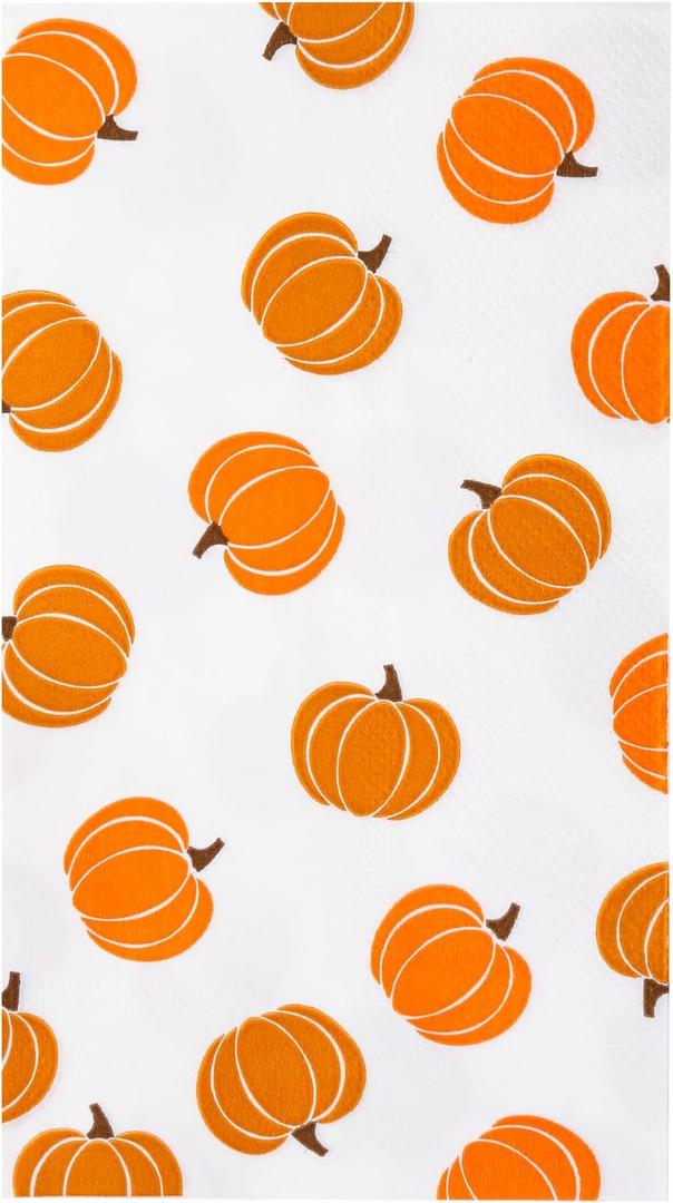 100Pcs Pumpkin Guest Napkins Fall Decor Pumpkins Paper Napkin Thanksgiving Disposable Bathroom Hand Towels for Autumn Harvest Friendsgiving Seasonal Table Decor Party Supplies